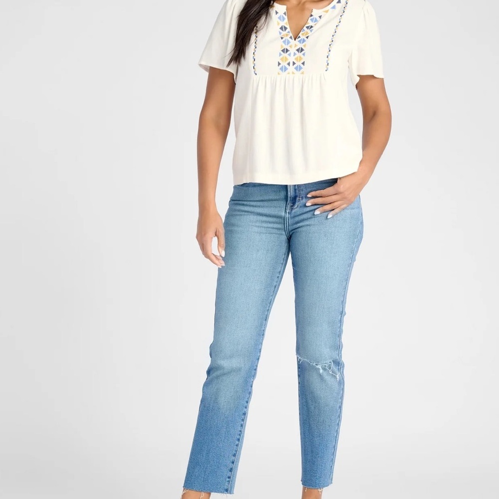 NWT Skies Are Blue Women’s SM Boho-chic Embroidered Peasant Geometric top - Picture 2 of 7